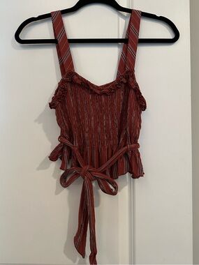 American Eagle Small Rust Black & White Smocked Striped Cropped Tank